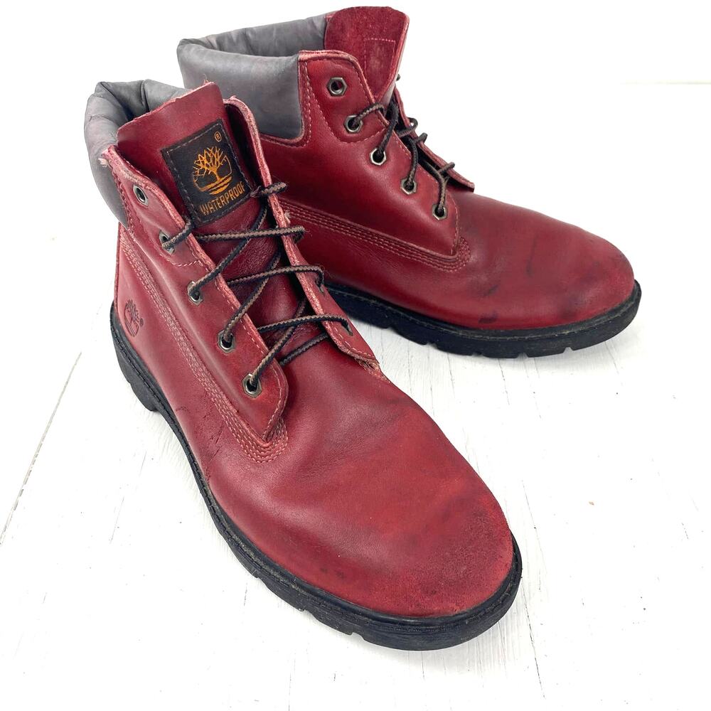 Timberland Lace Up Boots Red Hiking Waterproof Men's 6, Women's 8